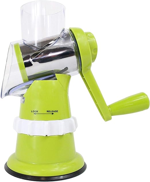 3-in-1 Manual Vegetable Slicer and Rotary Cheese Grater with Rubber Suction Base and 3 Stainless Steel Drum Blades